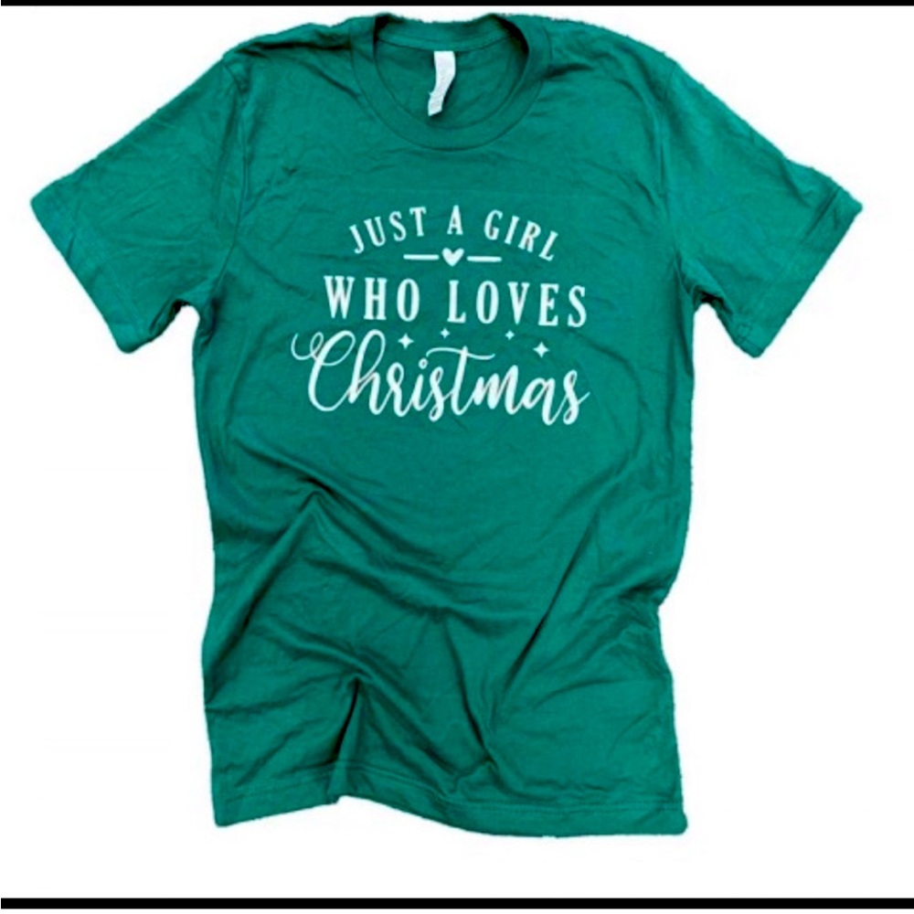 Girl Loves Christmas Graphic Tee. Ready for Christmas Day with pretty tee